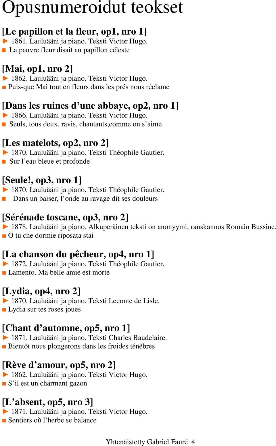 Puis-que Mai tout en fleurs dans les prés nous réclame [Dans les ruines d une abbaye, op2, nro 1] 1866. Lauluääni ja piano. Teksti Victor Hugo.