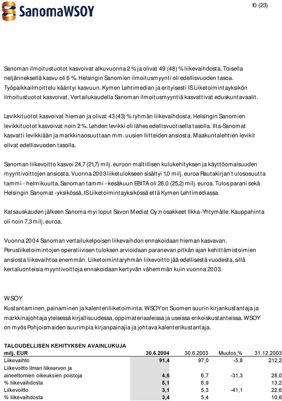 Levikkituotot kasvoivat hieman ja olivat 43 (43) % ryhmän liikevaihdosta. Helsingin Sanomien levikkituotot kasvoivat noin 2 %. Lehden levikki oli lähes edellisvuotisella tasolla.