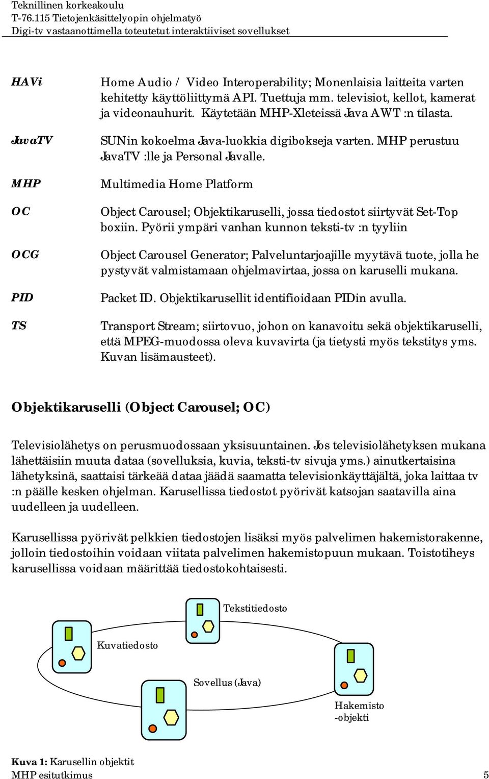 Multimedia Home Platform Object Carousel; Objektikaruselli, jossa tiedostot siirtyvät Set-Top boxiin.