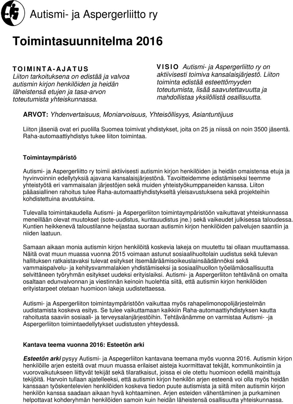 Liiton toiminta edistää esteettömyyden toteutumista, lisää saavutettavuutta ja mahdollistaa yksilöllistä osallisuutta.