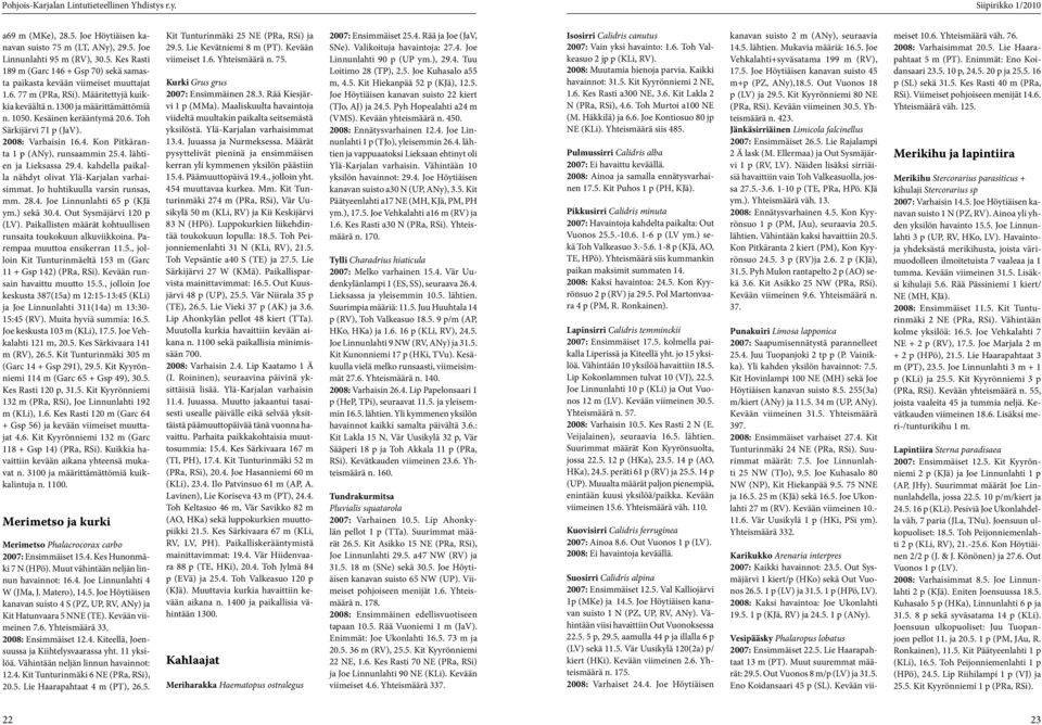 4. kahdella paikalla nähdyt olivat Ylä-Karjalan varhaisimmat. Jo huhtikuulla varsin runsas, mm. 28.4. Joe Linnunlahti 65 p (KJä ym.) sekä 30.4. Out Sysmäjärvi 120 p (LV).