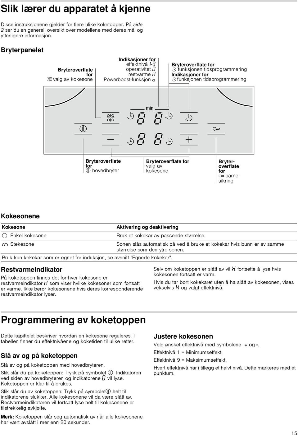 Sonen slås automatisk på ved å bruke et kokekar hvis bunn er av samme størrelse som den ytre sonen.