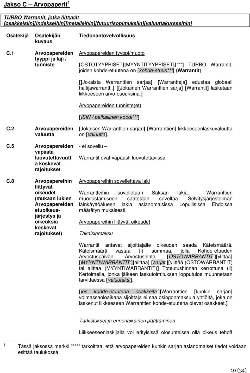 Warranttien sarjaa] [Warrantteja] edustaa globaali haltijawarrantti.] [[Jokainen Warranttien sarja] [Warrantit] lasketaan liikkeeseen arvo-osuuksina.