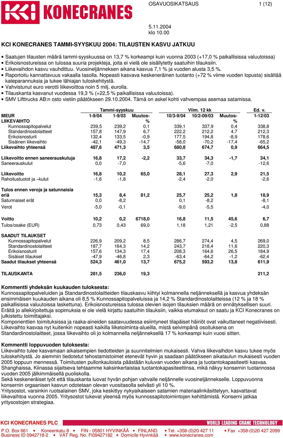 Raportoitu kannattavuus vakaalla tasolla. Nopeasti kasvava keskeneräinen tuotanto (+72 % viime vuoden lopusta) sisältää kateparannuksia ja tukee lähiajan tuloskehitystä.