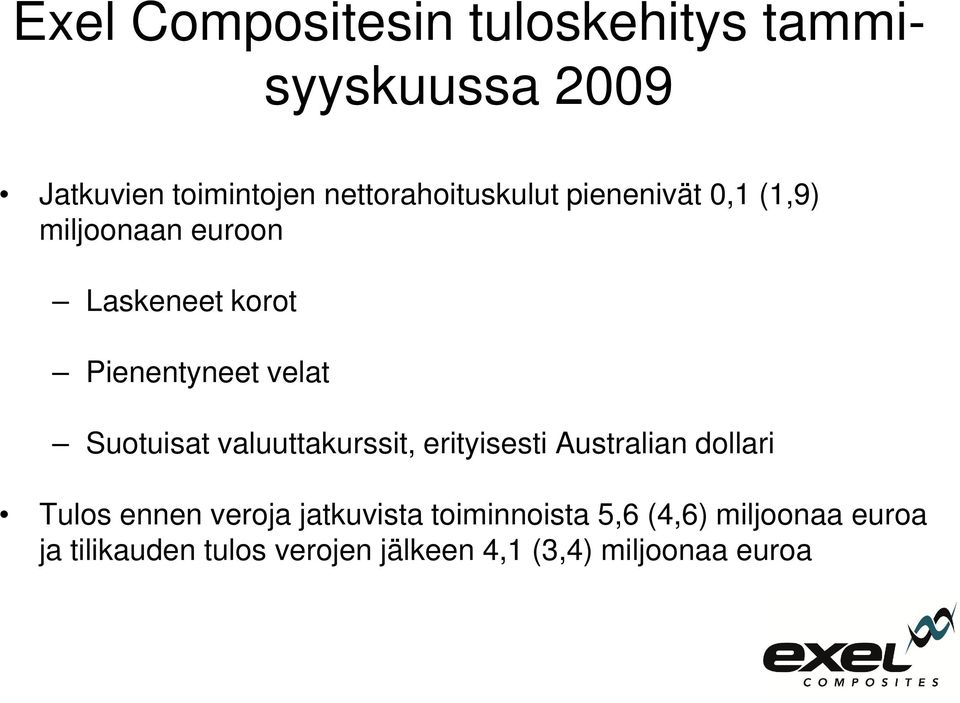 velat Suotuisat valuuttakurssit, erityisesti Australian dollari Tulos ennen veroja