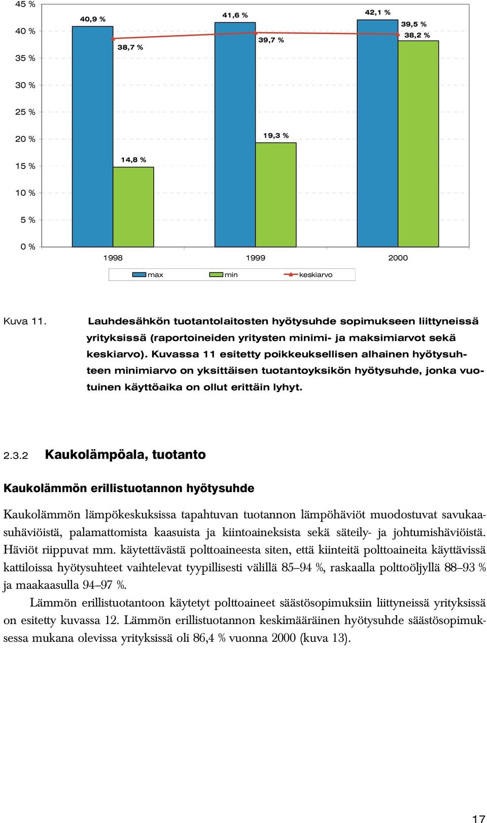 Kuvassa 11 esitetty poikkeuksellisen alhainen hyötysuhteen minimiarvo on yksittäisen tuotantoyksikön hyötysuhde, jonka vuotuinen käyttöaika on ollut erittäin lyhyt. 2.3.