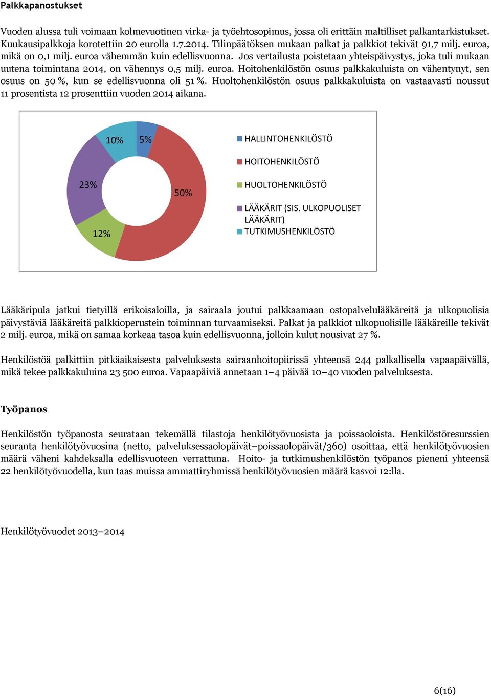 Jos vertailusta poistetaan yhteispäivystys, joka tuli mukaan uutena toimintana 2014, on vähennys 0,5 milj. euroa.