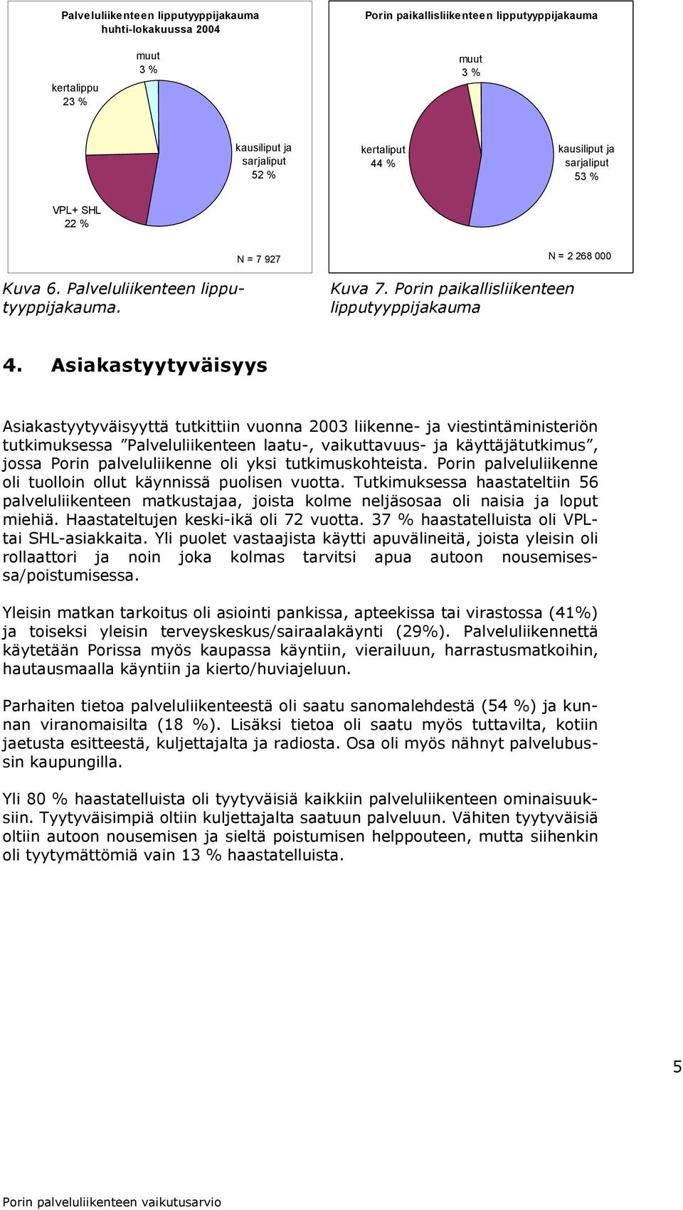 Asiakastyytyväisyys Asiakastyytyväisyyttä tutkittiin vuonna 2003 liikenne- ja viestintäministeriön tutkimuksessa Palveluliikenteen laatu-, vaikuttavuus- ja käyttäjätutkimus, jossa Porin