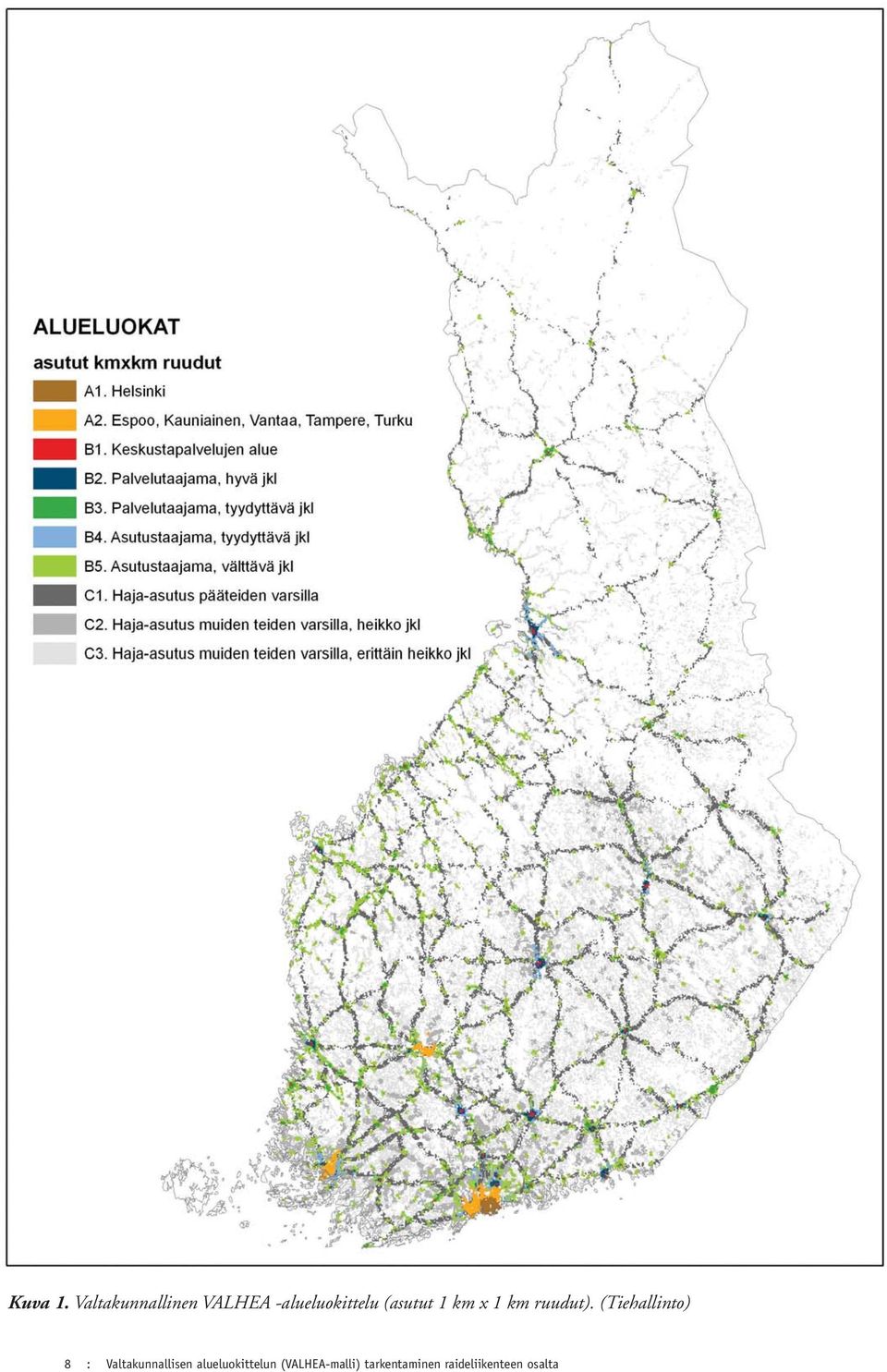 (asutut 1 km x 1 km ruudut).