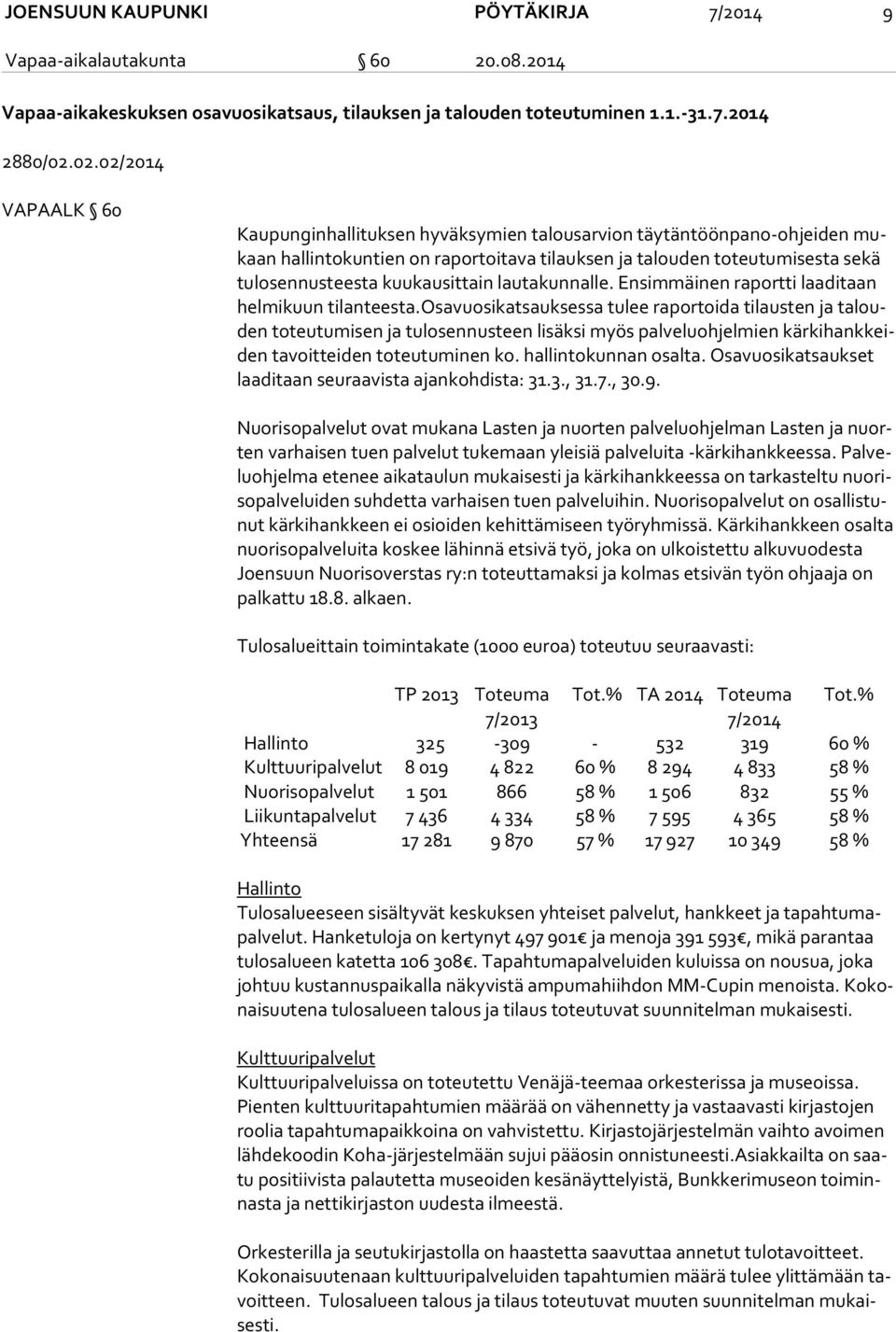 kuukausittain lautakunnalle. Ensimmäinen raportti laaditaan hel mi kuun tilanteesta.