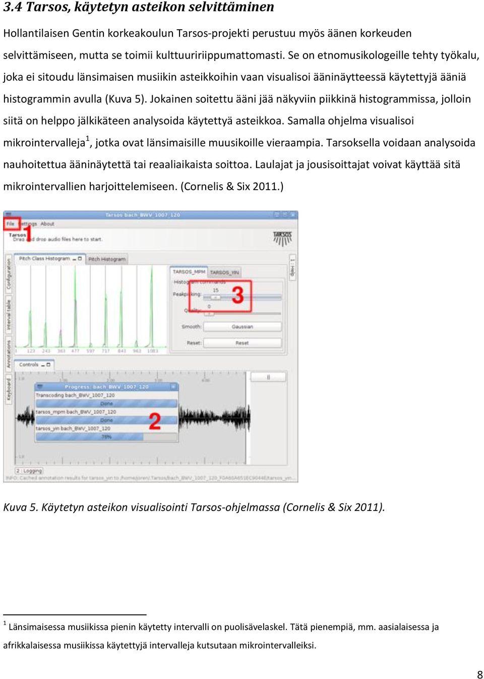 Jokainen soitettu ääni jää näkyviin piikkinä histogrammissa, jolloin siitä on helppo jälkikäteen analysoida käytettyä asteikkoa.