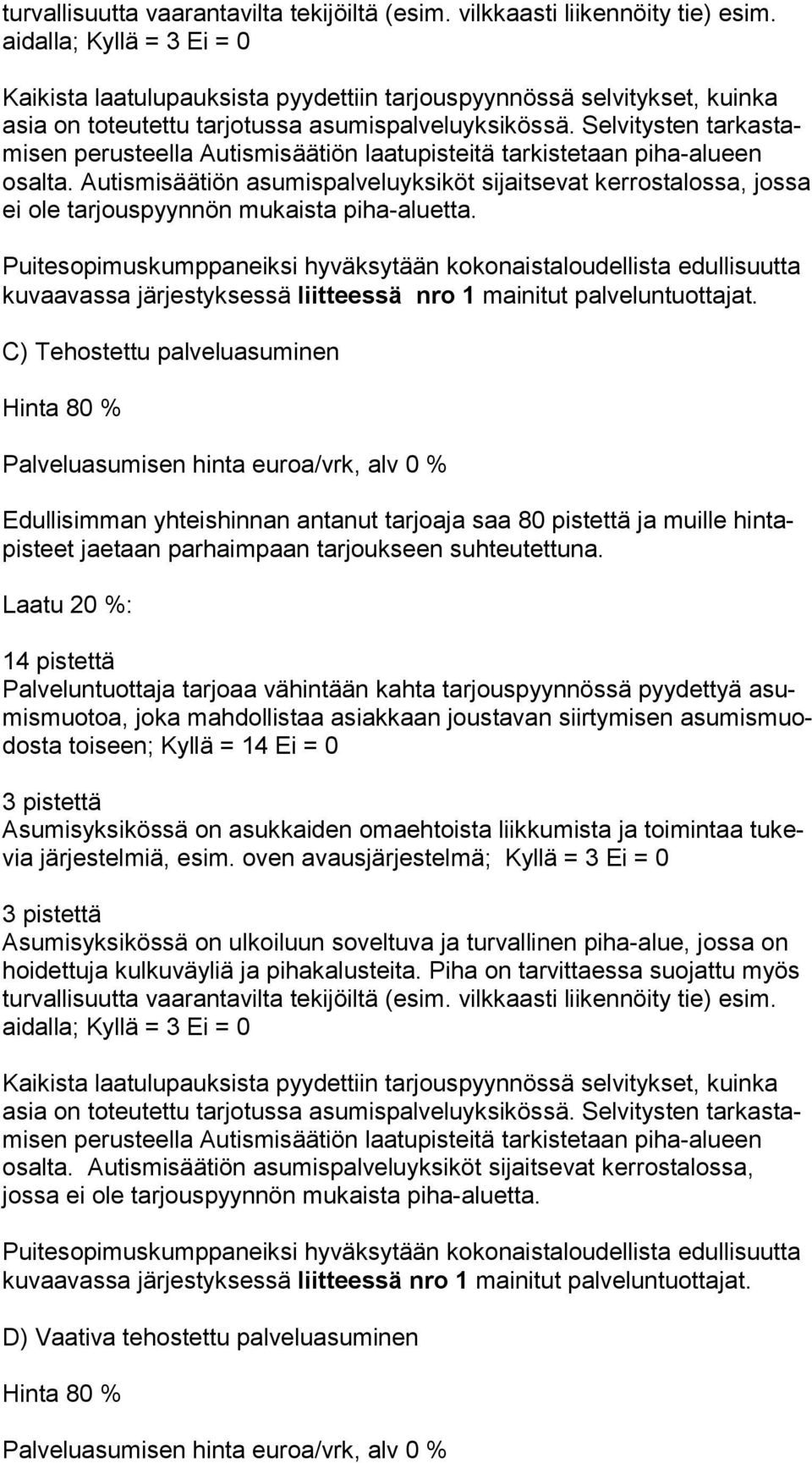 Selvitysten tar kas tami sen perusteella Autismisäätiön laatupisteitä tarkistetaan pi ha-alu een osalta.