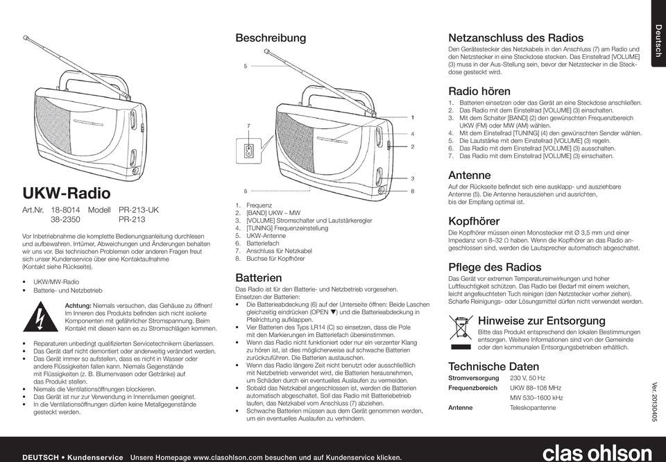Batterien einsetzen oder das Gerät an eine Steckdose anschließen. 2. Das Radio mit dem Einstellrad [VOLUME] (3) einschalten. 3.