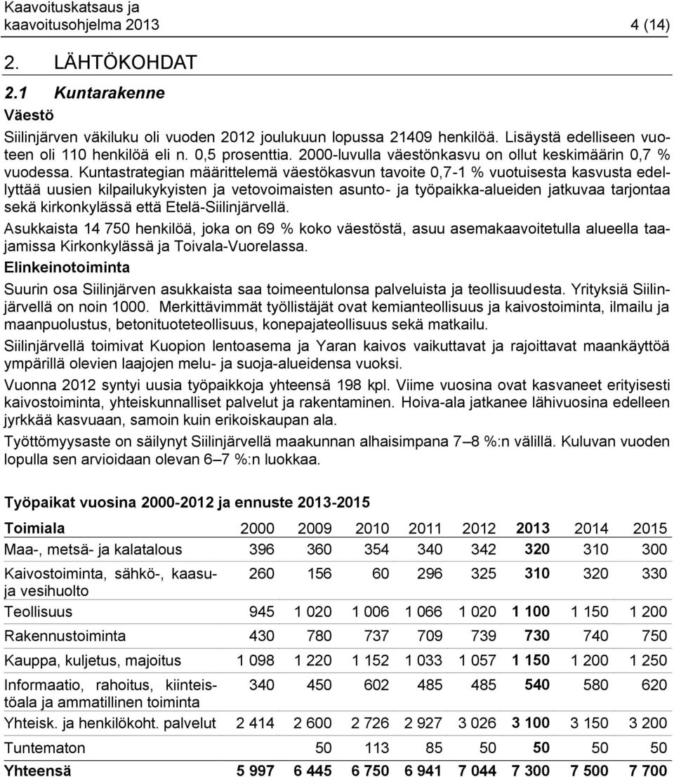 Kuntastrategian määrittelemä väestökasvun tavoite 0,7-1 % vuotuisesta kasvusta edellyttää uusien kilpailukykyisten ja vetovoimaisten asunto- ja työpaikka-alueiden jatkuvaa tarjontaa sekä