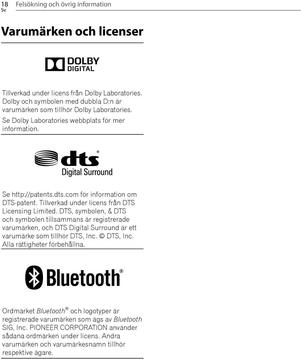 com för information om DTS-patent. Tillverkad under licens från DTS Licensing Limited.