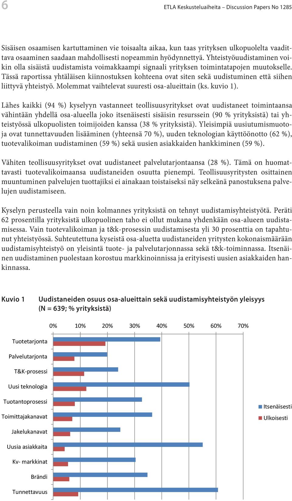 Tässä raportissa yhtäläisen kiinnostuksen kohteena ovat siten sekä uudistuminen että siihen liittyvä yhteistyö. Molemmat vaihtelevat suuresti osa-alueittain (ks. kuvio 1).