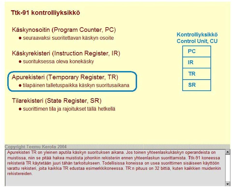 Apurekisteri TR on ylein en aputila käskyn suorituksen aikana.