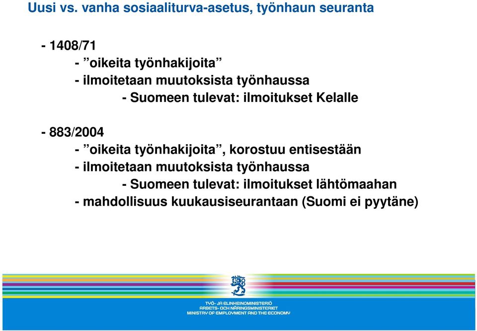 ilmoitetaan muutoksista työnhaussa - Suomeen tulevat: ilmoitukset Kelalle - 883/2004 -