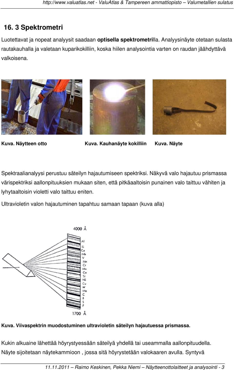 Näyte Spektraalianalyysi perustuu säteilyn hajautumiseen spektriksi.