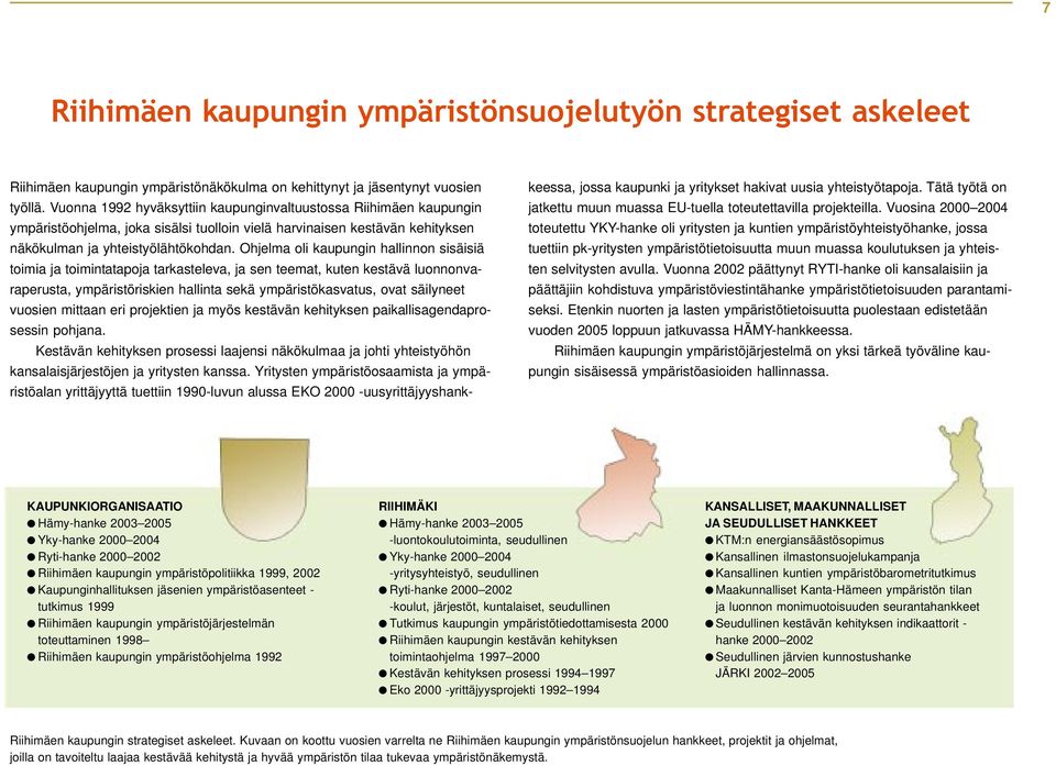 Ohjelma oli kaupungin hallinnon sisäisiä toimia ja toimintatapoja tarkasteleva, ja sen teemat, kuten kestävä luonnonvaraperusta, ympäristöriskien hallinta sekä ympäristökasvatus, ovat säilyneet