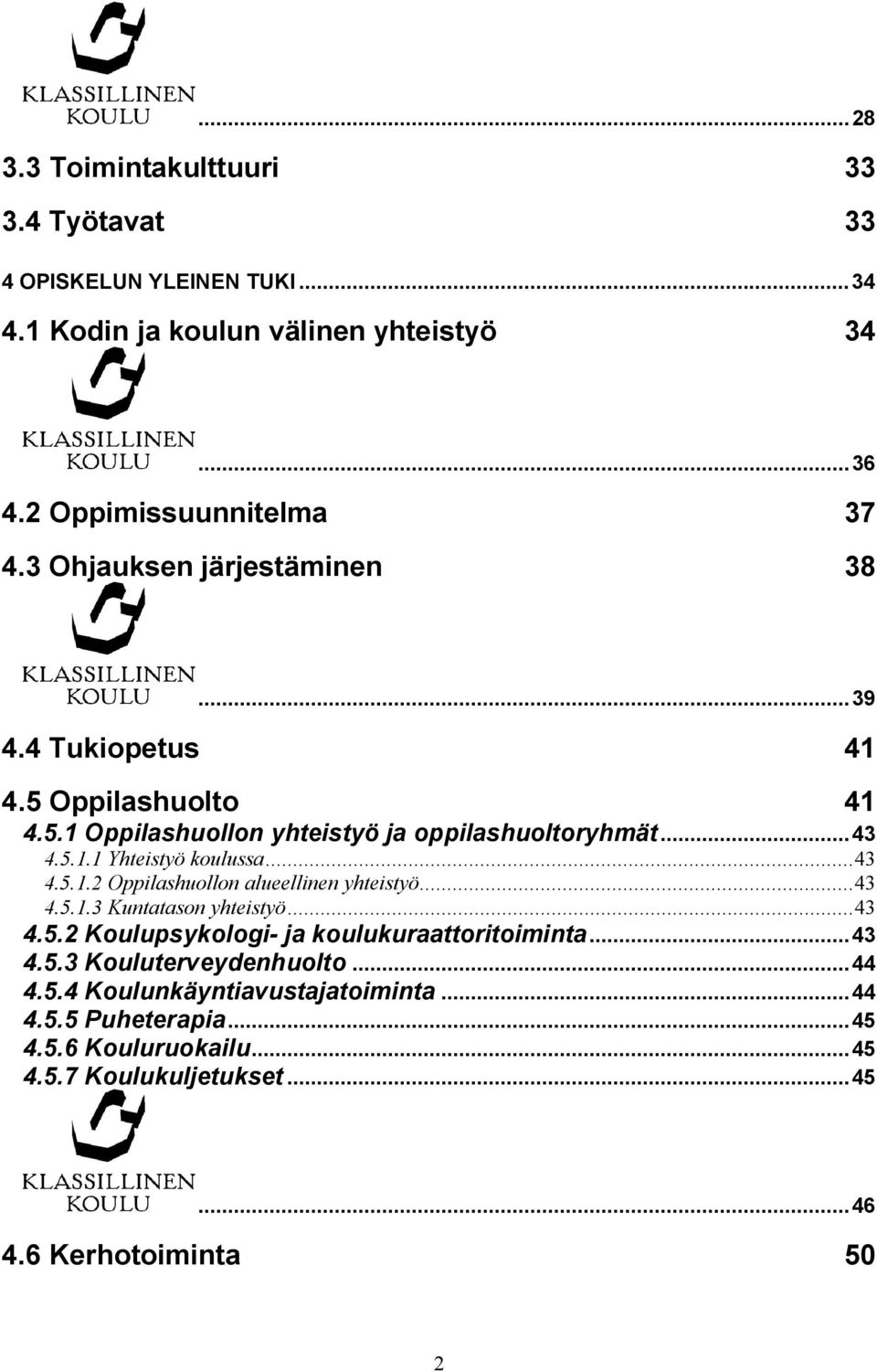 ..43 4.5.1.3 Kuntatason yhteistyö...43 4.5.2 Koulupsykologi ja koulukuraattoritoiminta...43 4.5.3 Kouluterveydenhuolto...44 4.5.4 Koulunkäyntiavustajatoiminta.