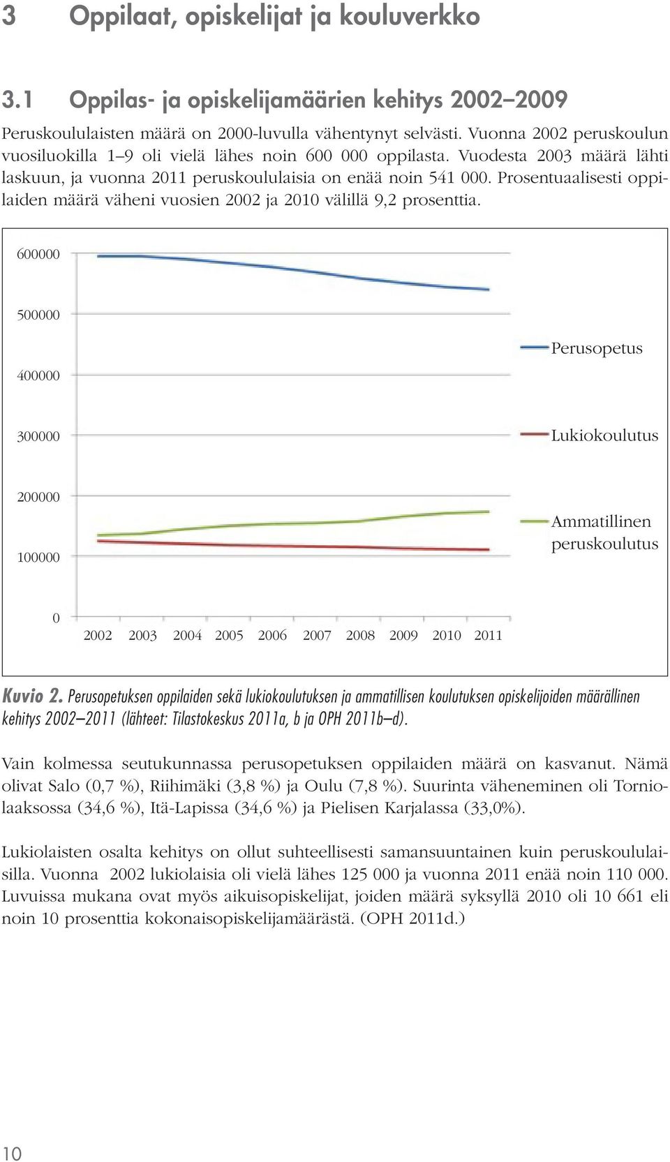 Prosentuaalisesti oppilaiden määrä väheni vuosien 2002 ja 2010 välillä 9,2 prosenttia.