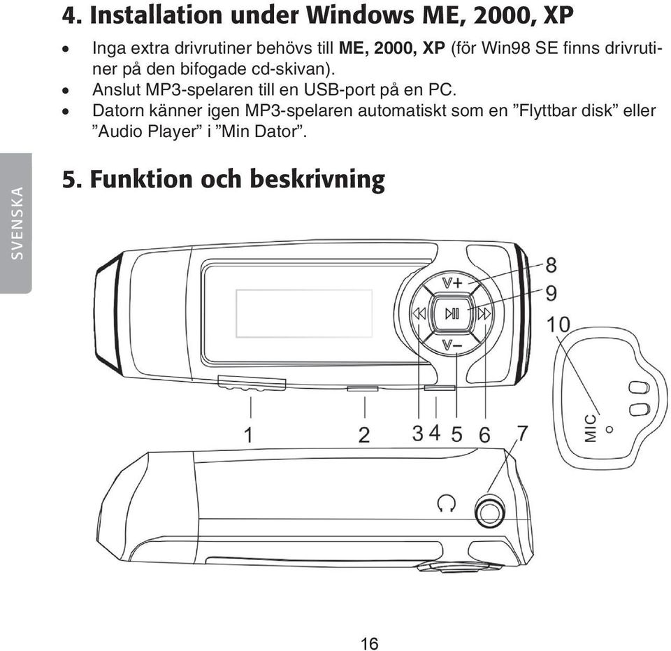 Anslut MP3-spelaren till en USB-port på en PC.