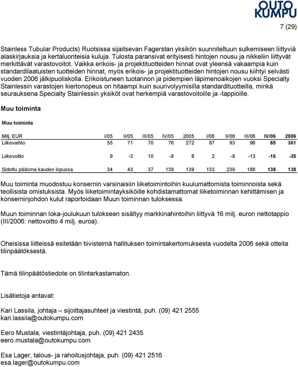 Vaikka erikois- ja projektituotteiden hinnat ovat yleensä vakaampia kuin standardilaatuisten tuotteiden hinnat, myös erikois- ja projektituotteiden hintojen nousu kiihtyi selvästi vuoden 2006