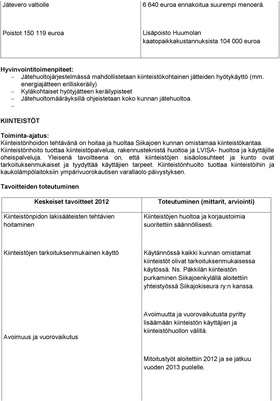 energiajätteen erilliskeräily) Kyläkohtaiset hyötyjätteen keräilypisteet Jätehuoltomääräyksillä ohjeistetaan koko kunnan jätehuoltoa.