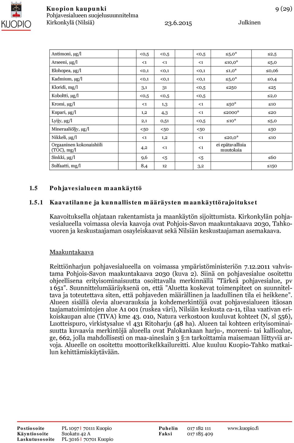 20,0* 10 Orgaaninen kokonaishiili (TOC), mg/l 4,2 <1 <1 ei epätavallisia muutoksia Sinkki, µg/l 9,6 <5 