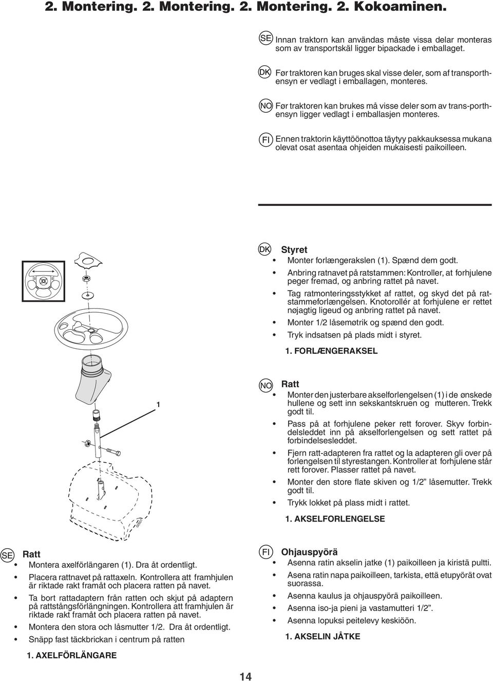 Før traktoren kan brukes må visse deler som av trans-porthensyn ligger vedlagt i emballasjen monteres.