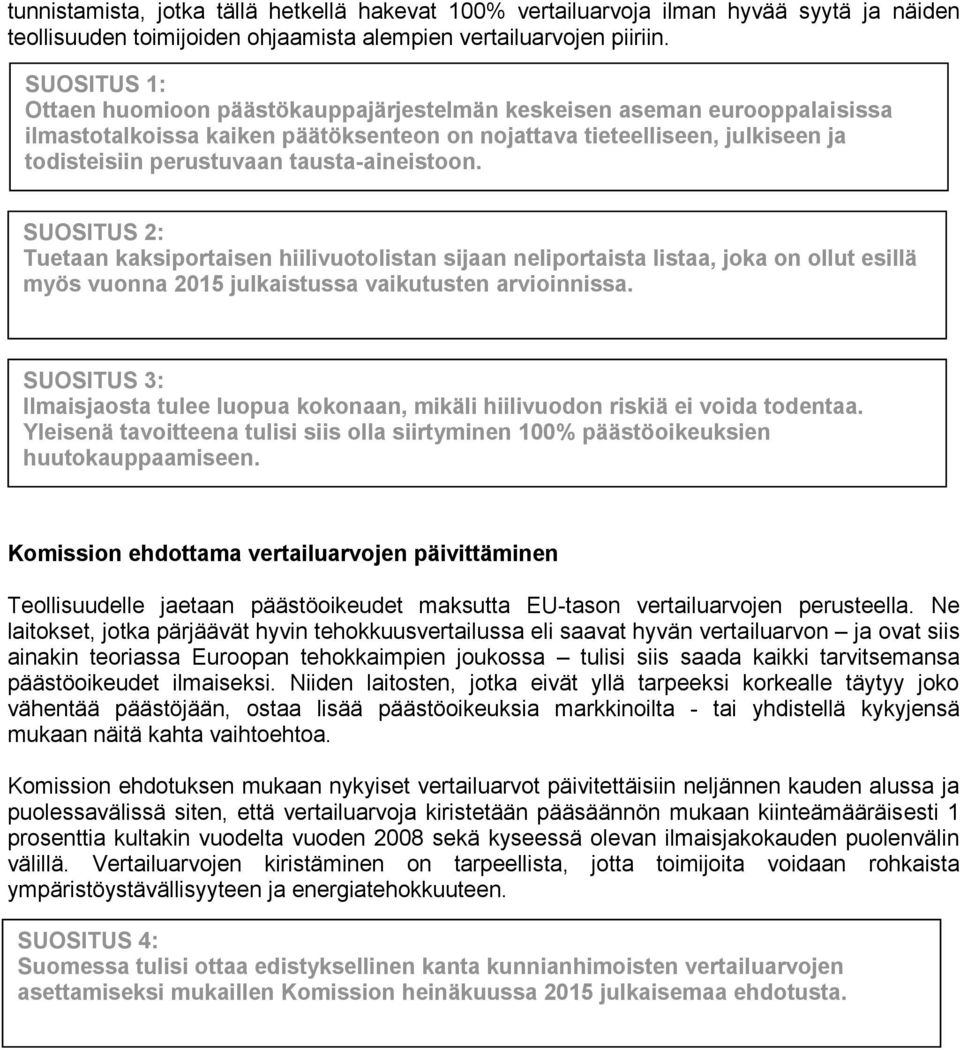 tausta-aineistoon. SUOSITUS 2: Tuetaan kaksiportaisen hiilivuotolistan sijaan neliportaista listaa, joka on ollut esillä myös vuonna 2015 julkaistussa vaikutusten arvioinnissa.