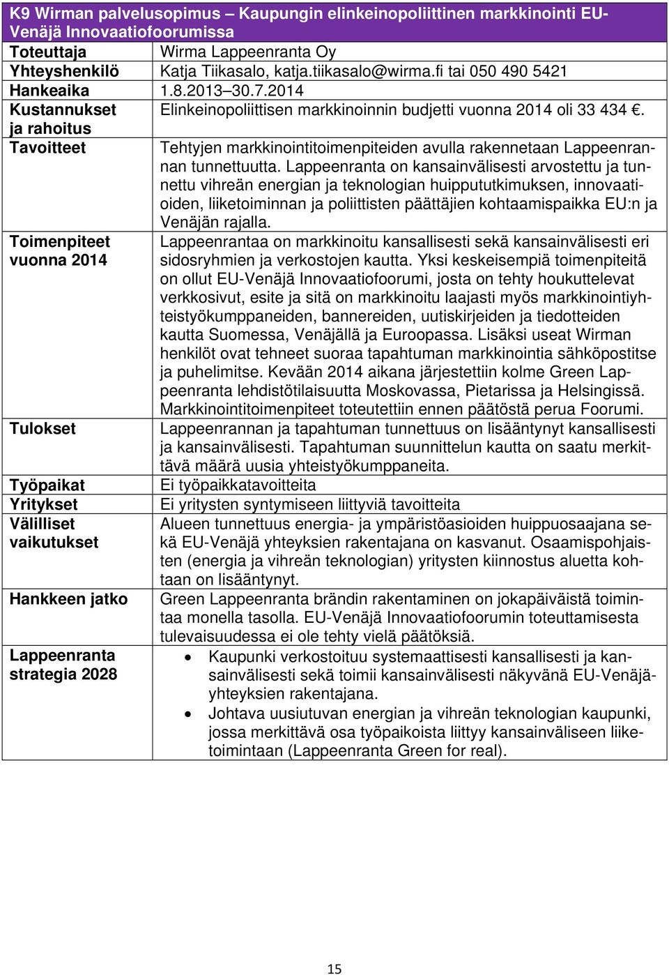 Tavoitteet Tehtyjen markkinointitoimenpiteiden avulla rakennetaan Lappeenrannan tunnettuutta.