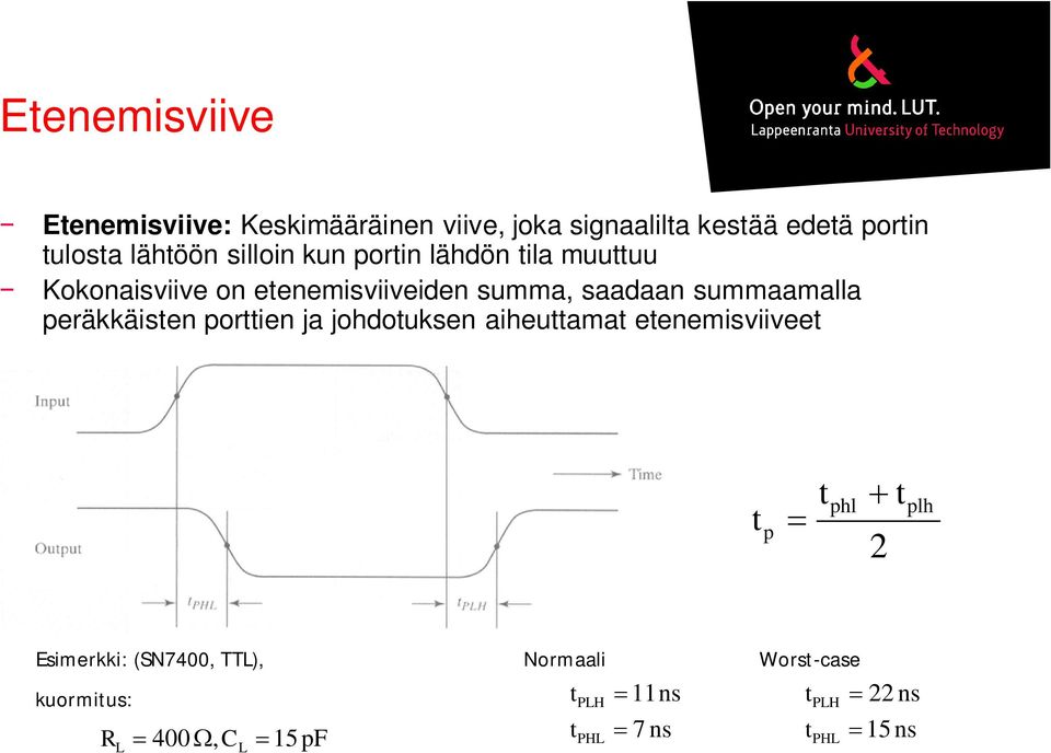 summaamalla peräkkäisten porttien ja johdotuksen aiheuttamat etenemisviiveet t p t phl 2 t plh