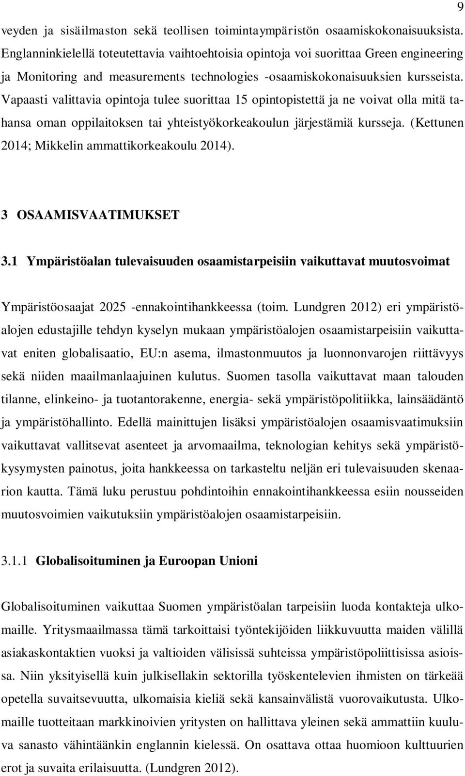 Vapaasti valittavia opintoja tulee suorittaa 15 opintopistettä ja ne voivat olla mitä tahansa oman oppilaitoksen tai yhteistyökorkeakoulun järjestämiä kursseja.