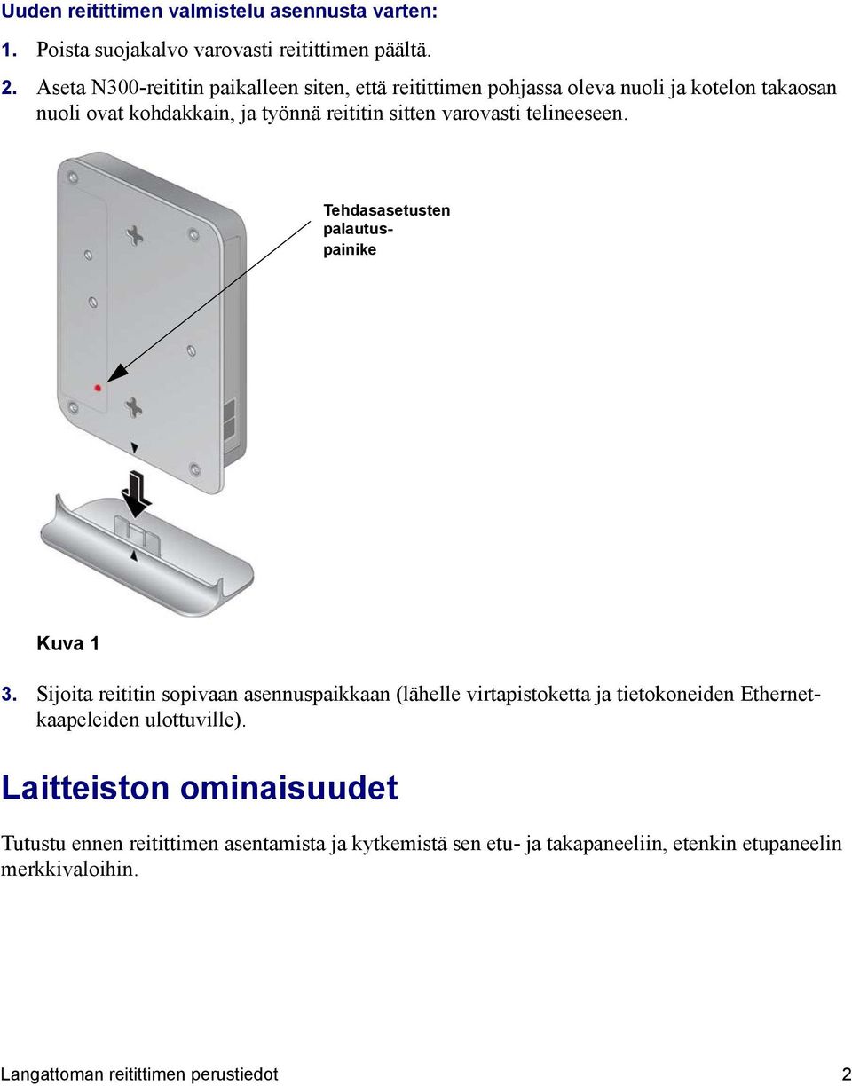 varovasti telineeseen. palautus- Tehdasasetusten painike Kuva 1 3.