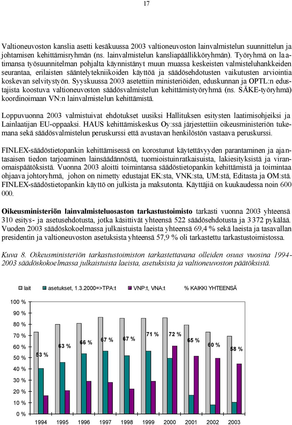 arviointia koskevan selvitystyön. Syyskuussa 2003 asetettiin ministeriöiden, eduskunnan ja OPTL:n edustajista koostuva valtioneuvoston säädösvalmistelun kehittämistyöryhmä (ns.