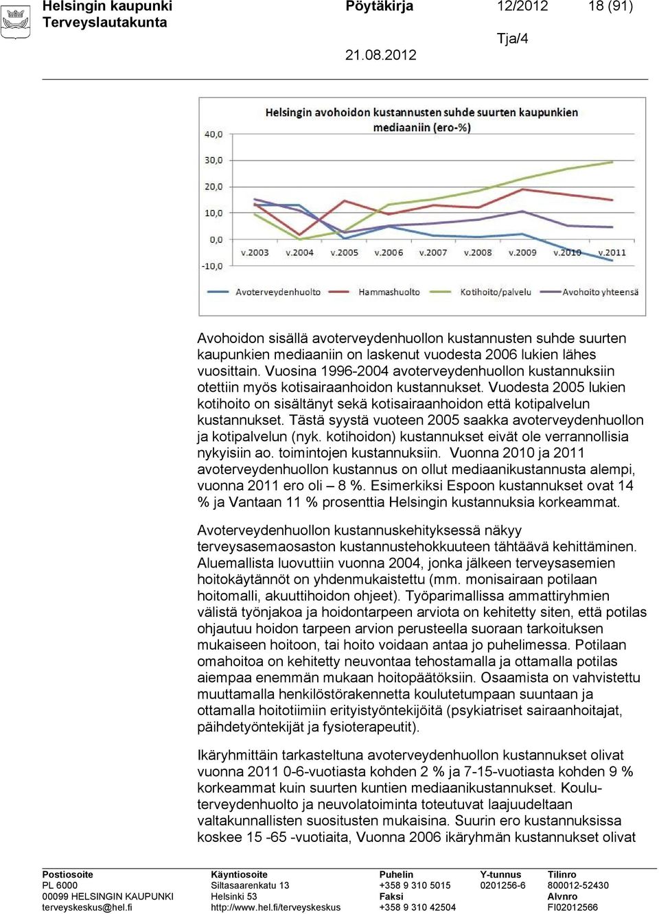 Tästä syystä vuoteen 2005 saakka avoterveydenhuollon ja kotipalvelun (nyk. kotihoidon) kustannukset eivät ole verrannollisia nykyisiin ao. toimintojen kustannuksiin.