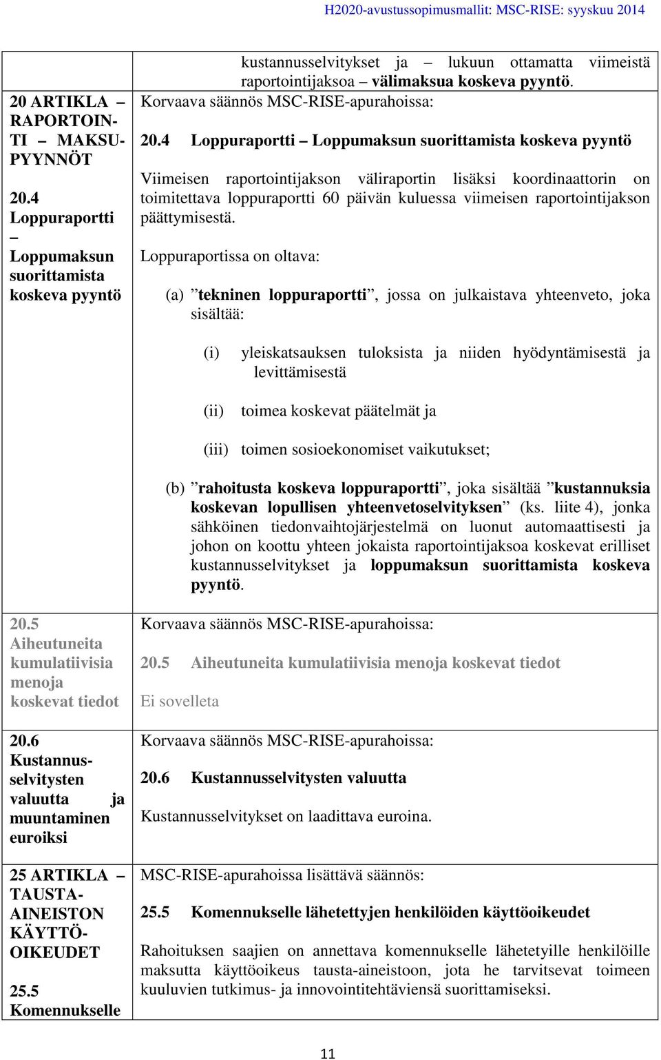 4 Loppuraportti Loppumaksun suorittamista koskeva pyyntö Viimeisen raportointijakson väliraportin lisäksi koordinaattorin on toimitettava loppuraportti 60 päivän kuluessa viimeisen raportointijakson