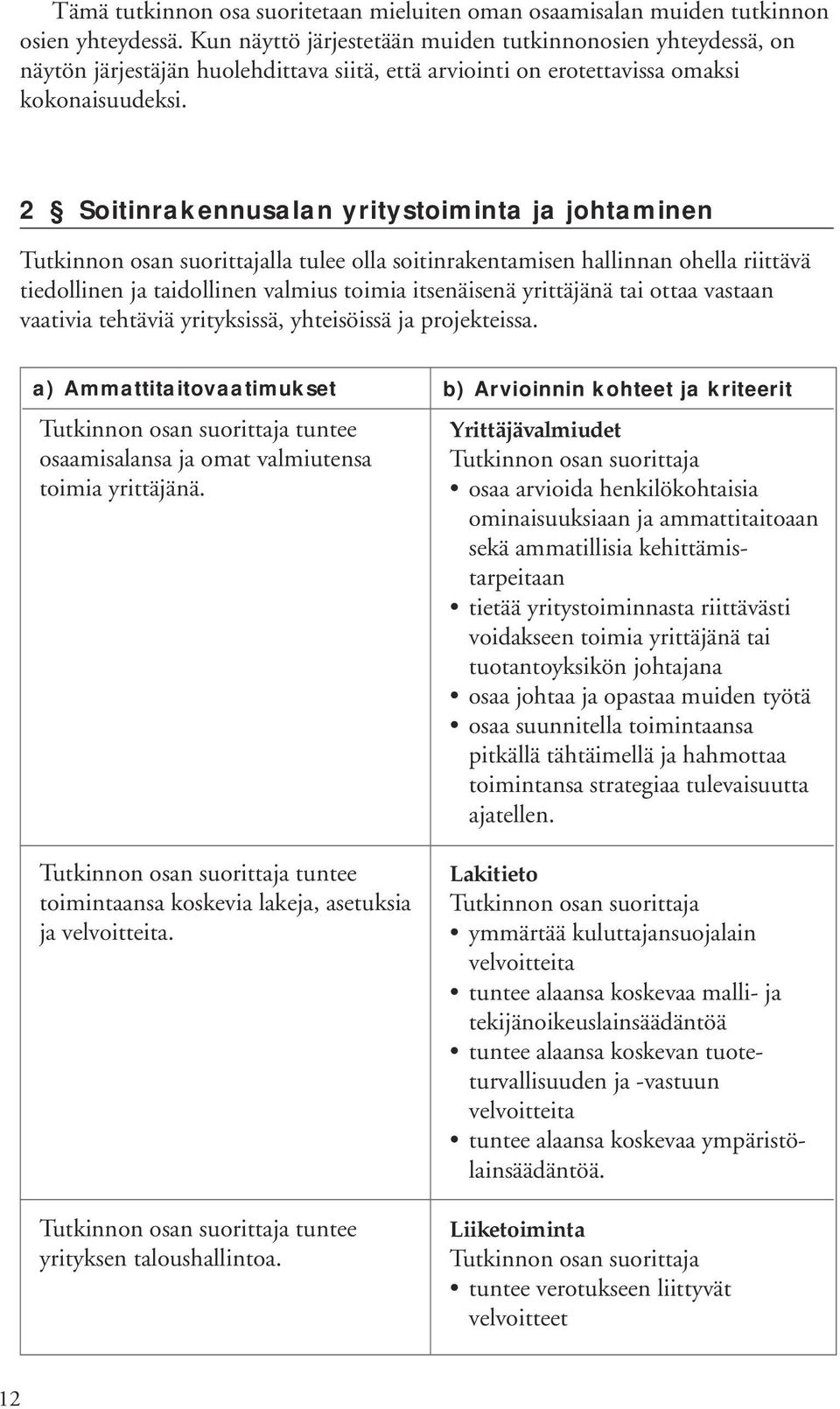 2 Soitinrakennusalan yritystoiminta ja johtaminen lla tulee olla soitinrakentamisen hallinnan ohella riittävä tiedollinen ja taidollinen valmius toimia itsenäisenä yrittäjänä tai ottaa vastaan