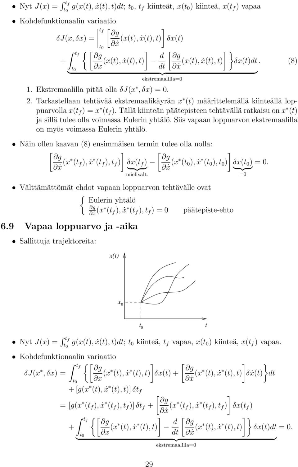 Tällä kiineän pääepiseen ehävällä rakaisu on () ja sillä ulee olla voimassa Eulerin yhälö. Siis vapaan loppuarvon eksremaalilla on myös voimassa Eulerin yhälö.