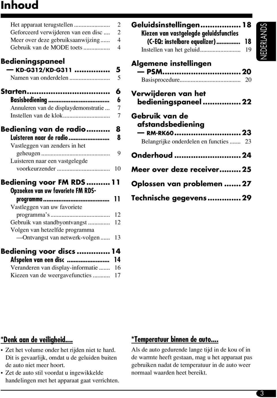 .. 20 Basisprocedure... 20 NEDERLANDS Starten... 6 Basisbediening... 6 Annuleren van de displaydemonstratie... 7 Instellen van de klok... 7 Bediening van de radio... 8 Luisteren naar de radio.