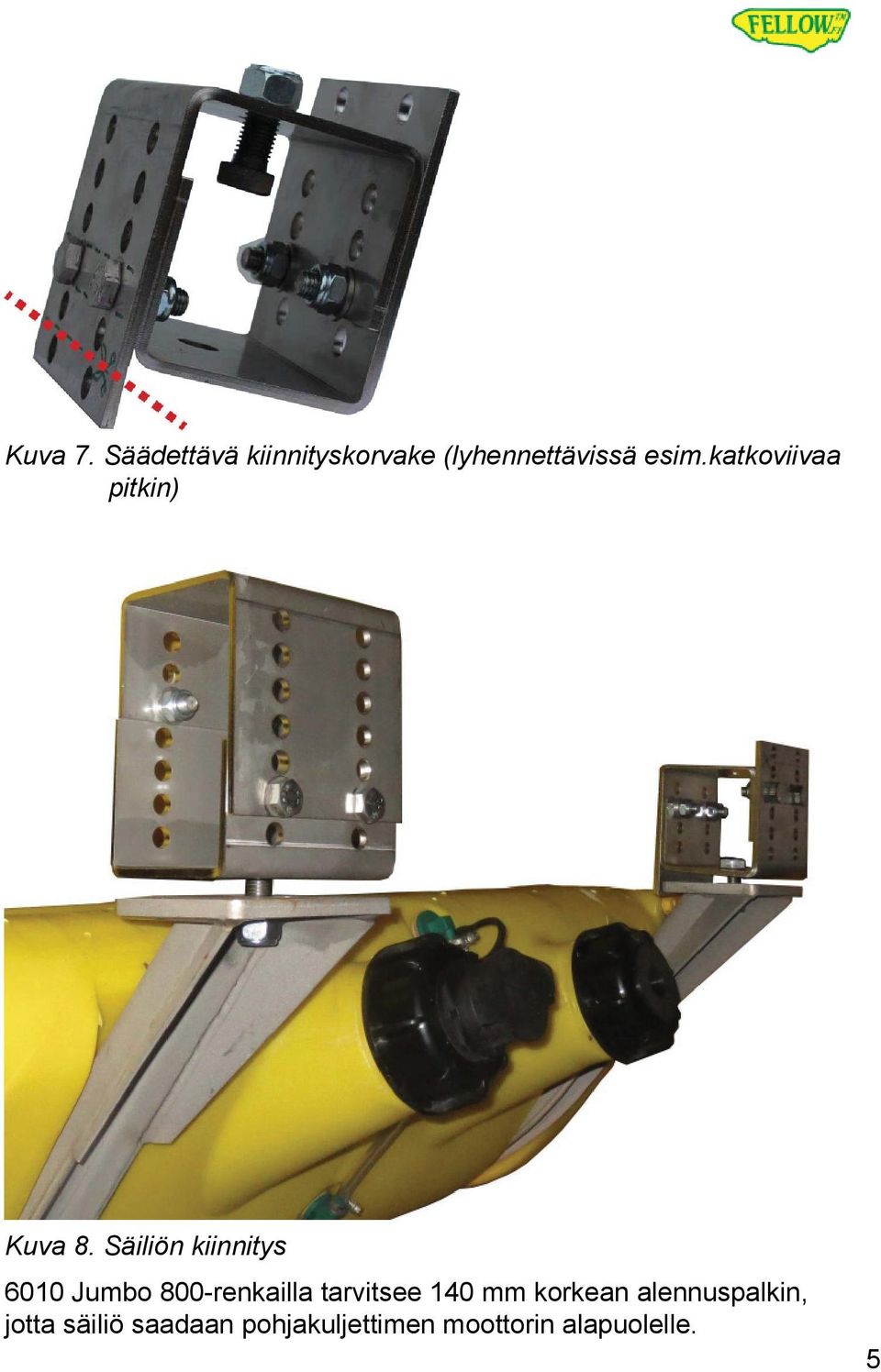 Säiliön kiinnitys 6010 Jumbo 800-renkailla tarvitsee 140