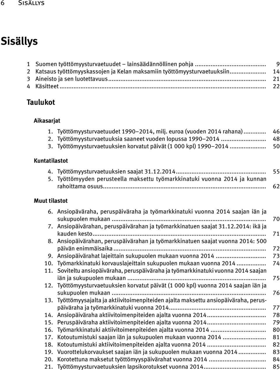 Työttömyysturvaetuuksien korvatut päivät (1 000 kpl) 1990 2014... 50 Kuntatilastot 4. Työttömyysturvaetuuksien saajat 31.12.2014... 55 5.