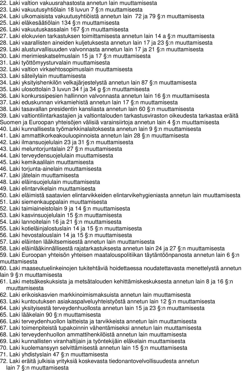 Laki vaarallisten aineiden kuljetuksesta annetun lain 17 ja 23 :n muuttamisesta 29. Laki alusturvallisuuden valvonnasta annetun lain 17 ja 21 :n muuttamisesta 30.