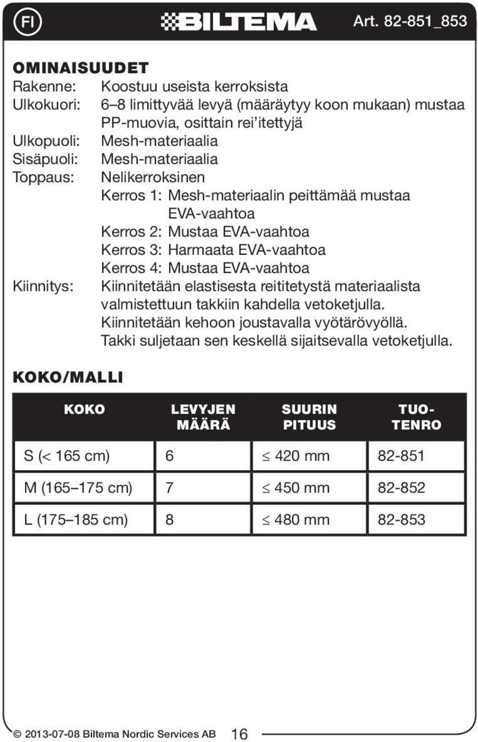 Kiinnitys: Kiinnitetään elastisesta reititetystä materiaalista valmistettuun takkiin kahdella vetoketjulla. Kiinnitetään kehoon joustavalla vyötärövyöllä.