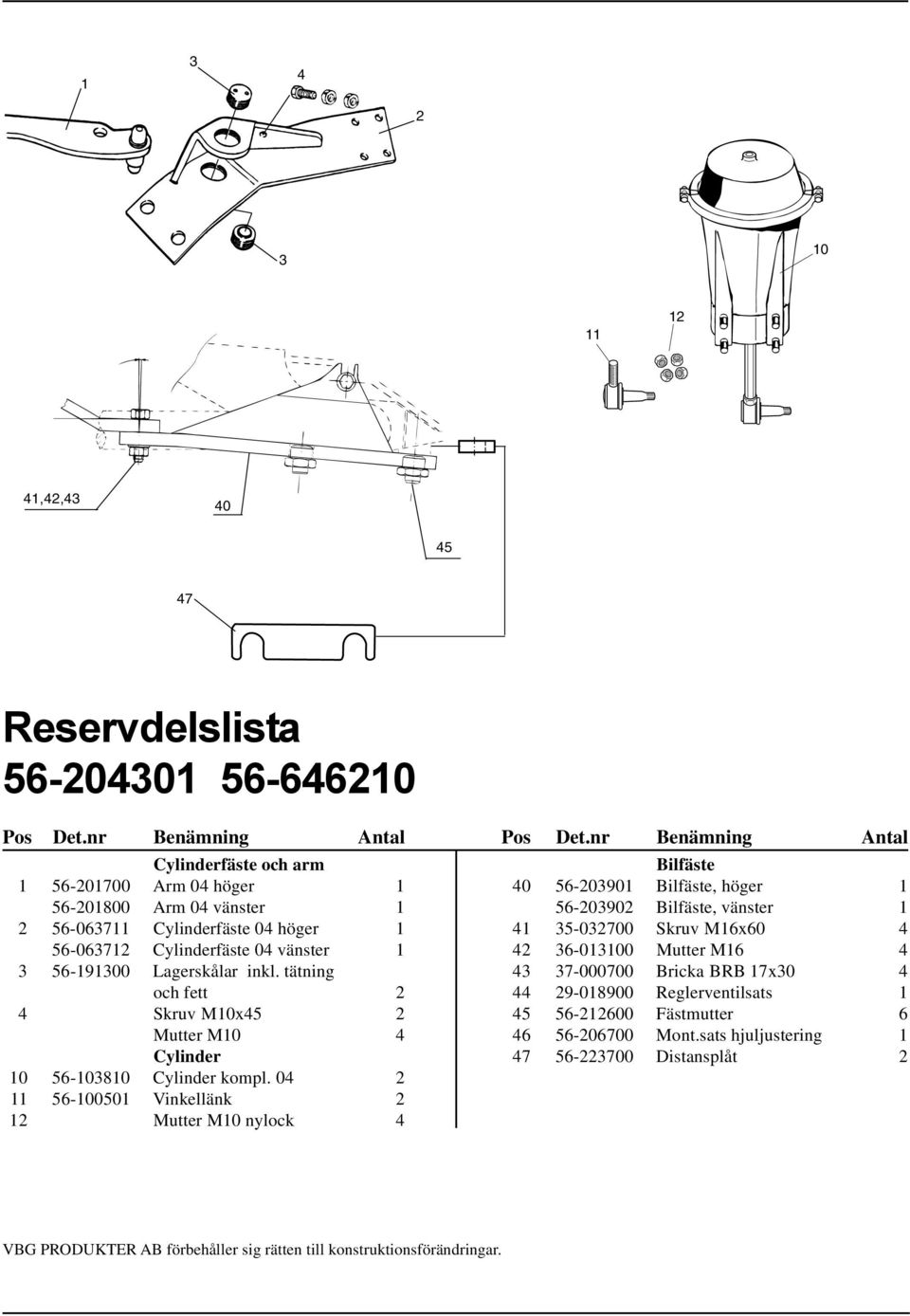 tätning och fett 2 4 Skruv M10x45 2 Mutter M10 4 Cylinder 10 56-103810 Cylinder kompl.