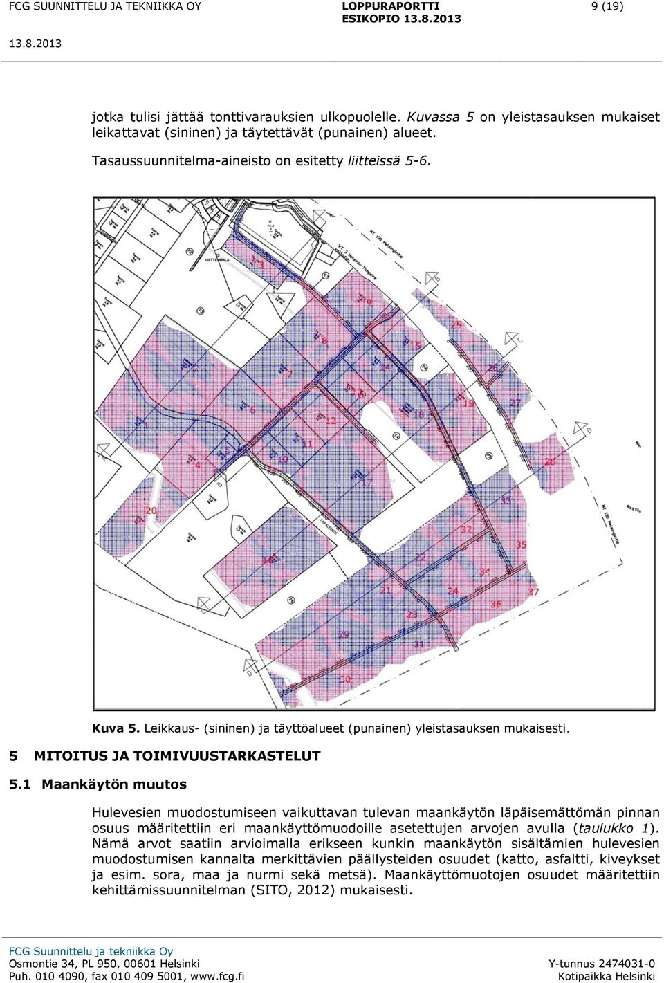 1 Maankäytön muutos Hulevesien muodostumiseen vaikuttavan tulevan maankäytön läpäisemättömän pinnan osuus määritettiin eri maankäyttömuodoille asetettujen arvojen avulla (taulukko 1).