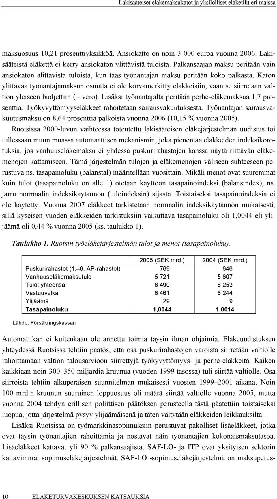 Katon ylittävää työnantajamaksun osuutta ei ole korvamerkitty eläkkeisiin, vaan se siirretään valtion yleiseen budjettiin (= vero). Lisäksi työnantajalta peritään perhe-eläkemaksua 1,7 prosenttia.