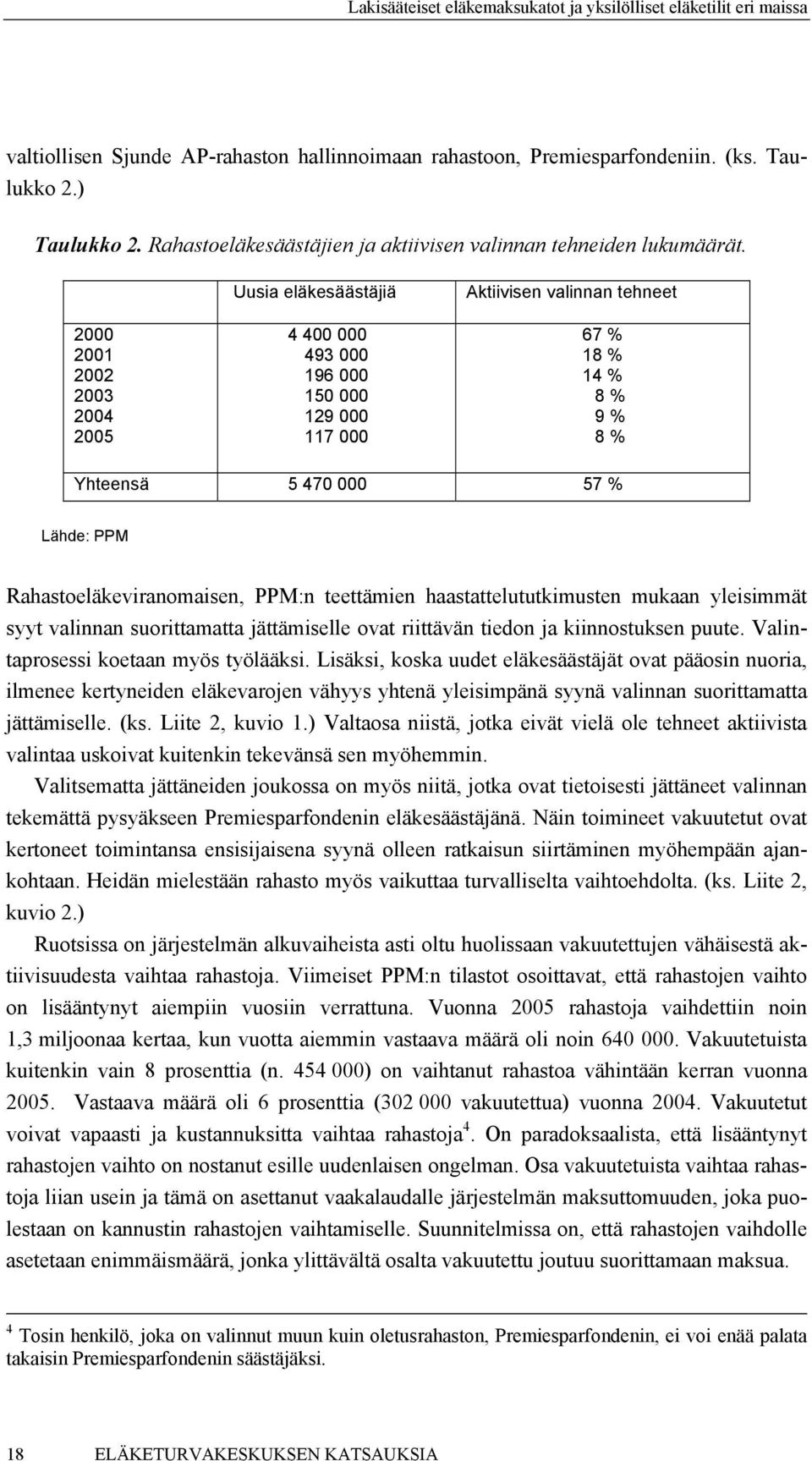 Rahastoeläkeviranomaisen, PPM:n teettämien haastattelututkimusten mukaan yleisimmät syyt valinnan suorittamatta jättämiselle ovat riittävän tiedon ja kiinnostuksen puute.